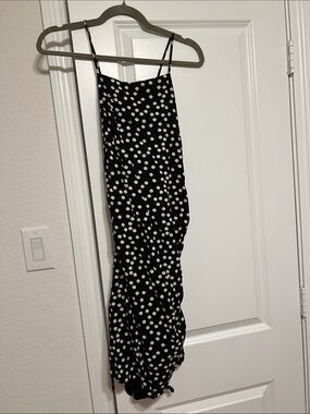 h&m black and white maxi dress H&M White Black Geo Print Long Sleeve Pleated Wrap Midi Dress size XS 6 8 34 36